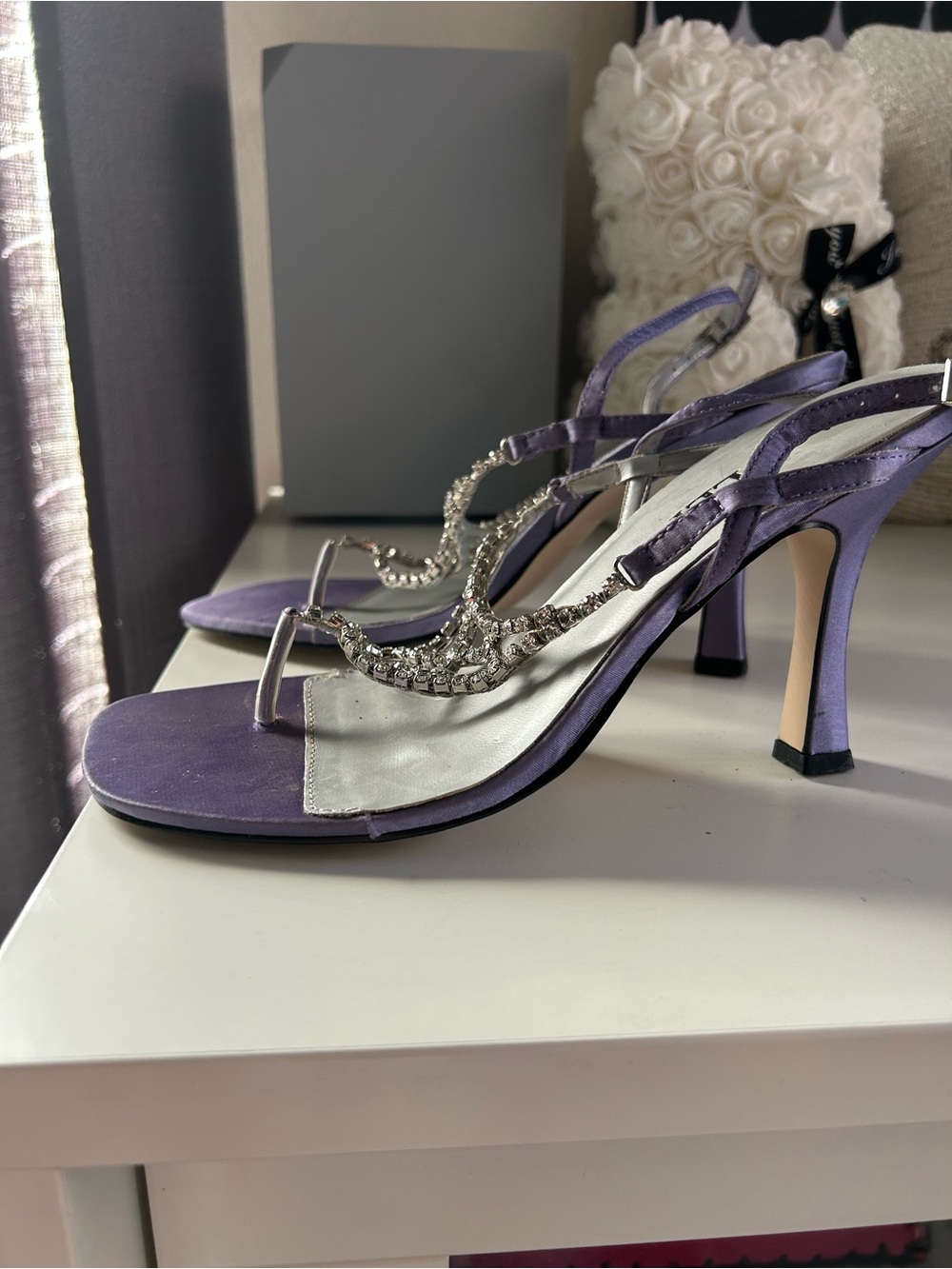 Elegant Lavender Slingback Heels with Crystal Straps